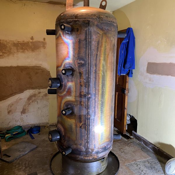Thermal store ready to be cased then foam insulation injected on site.